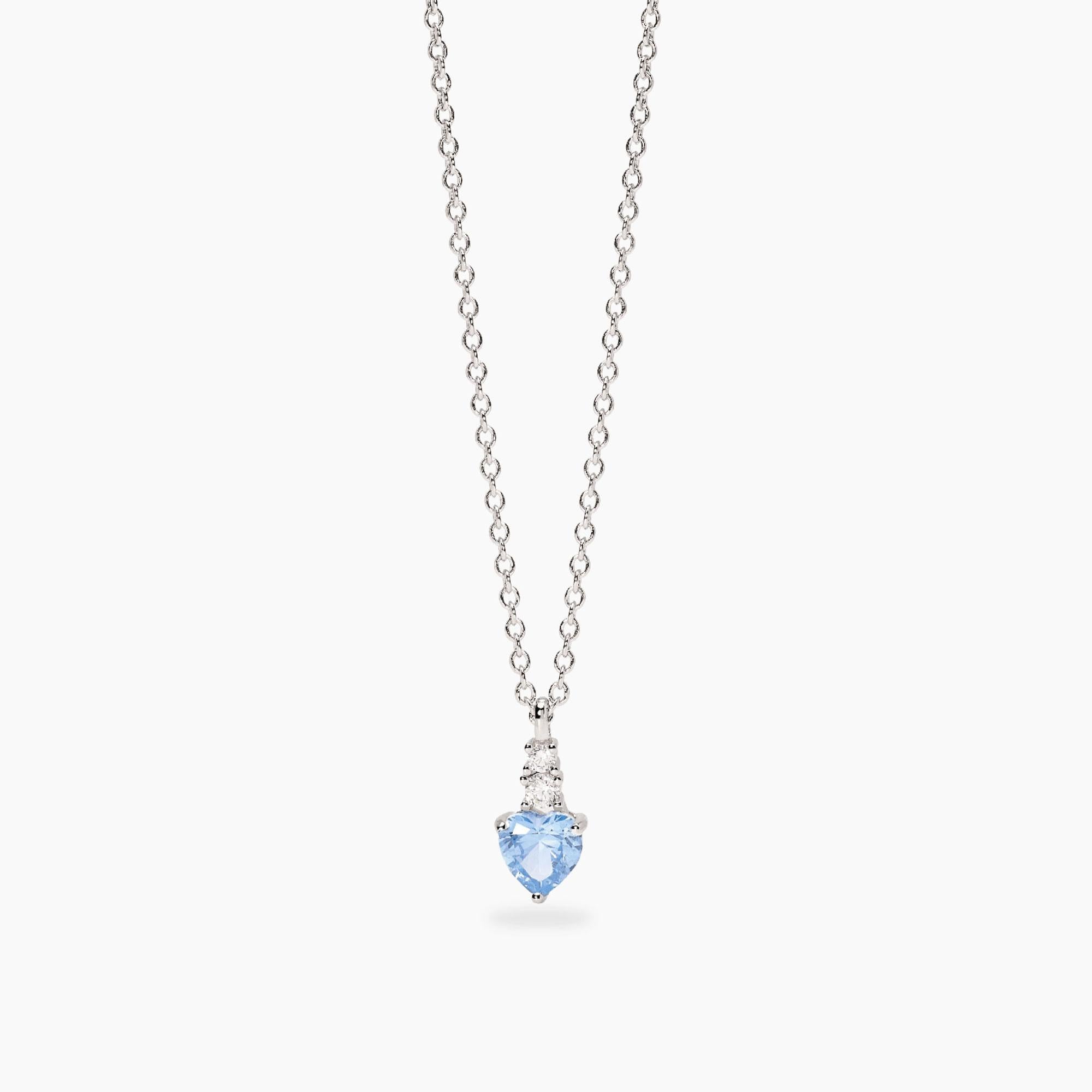 Collana Mabina in argento con acquamarina sintetica taglio cuore e zirconi