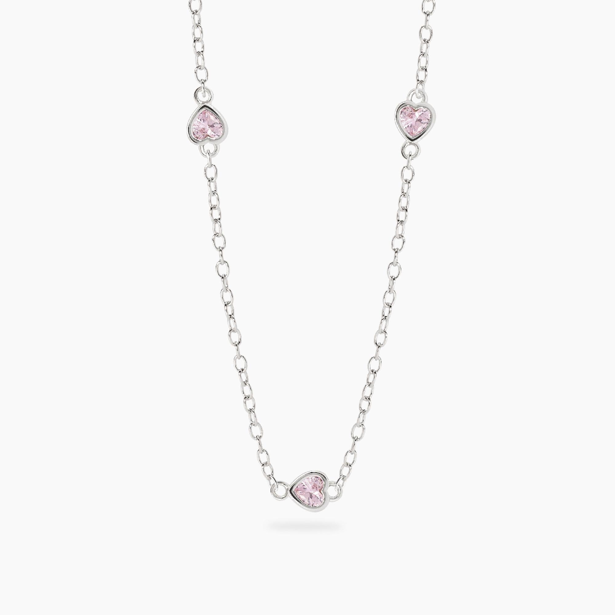 Collana Mabina in argento con cuori di zirconi rosa