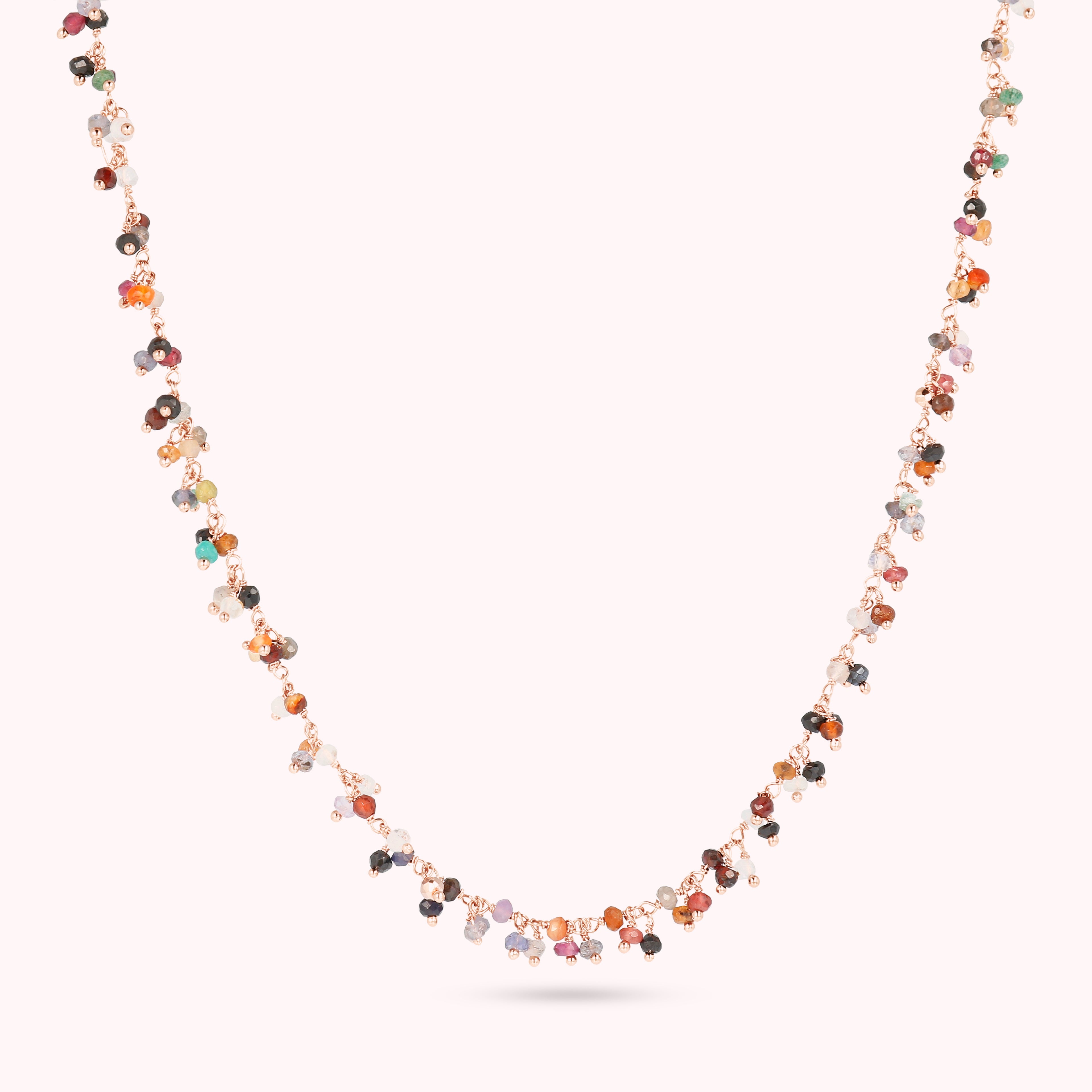 Collana Bronzallure golden rosé con ciondoli in quarzo multicolore