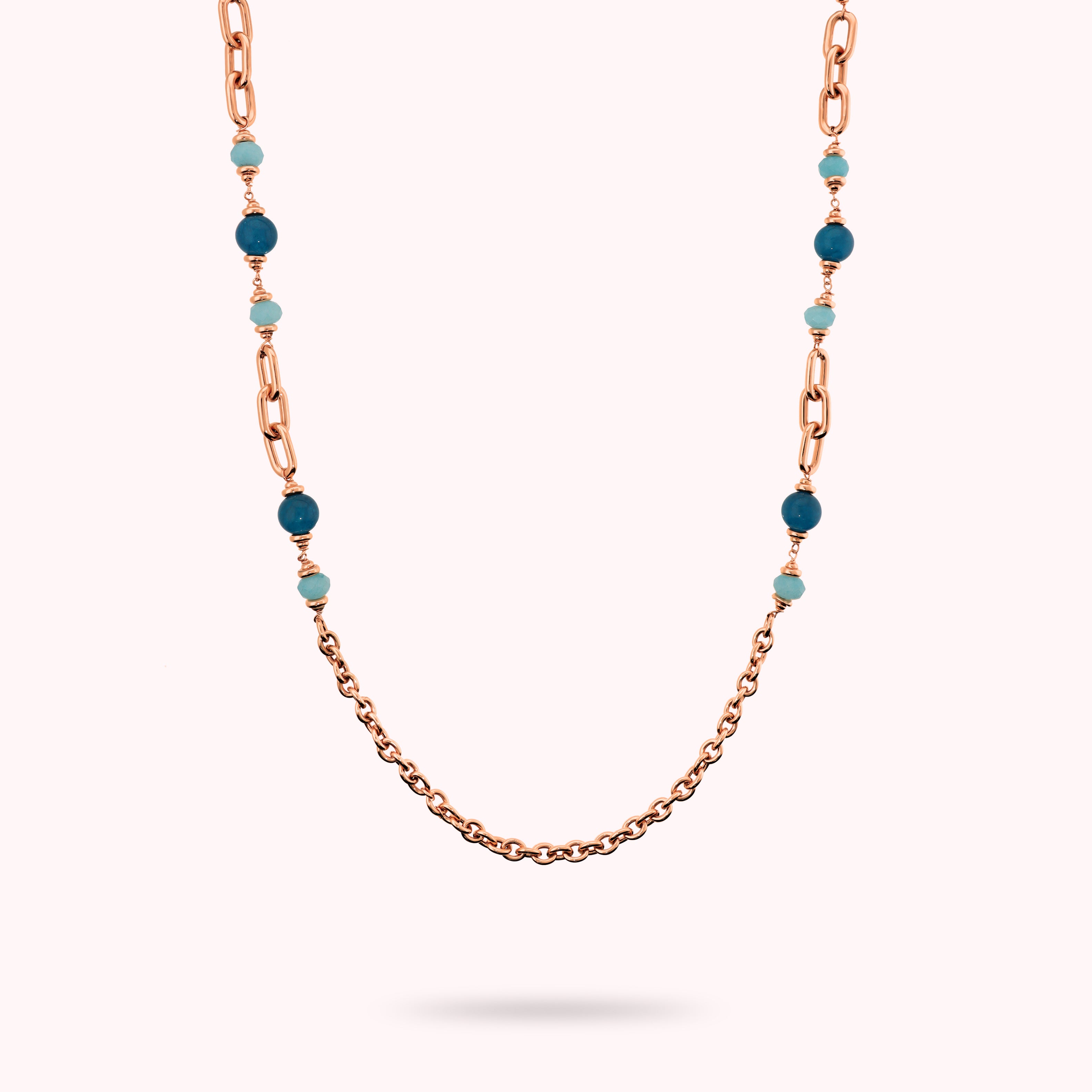 Collana Bronzallure golden rosè con quarzite verde