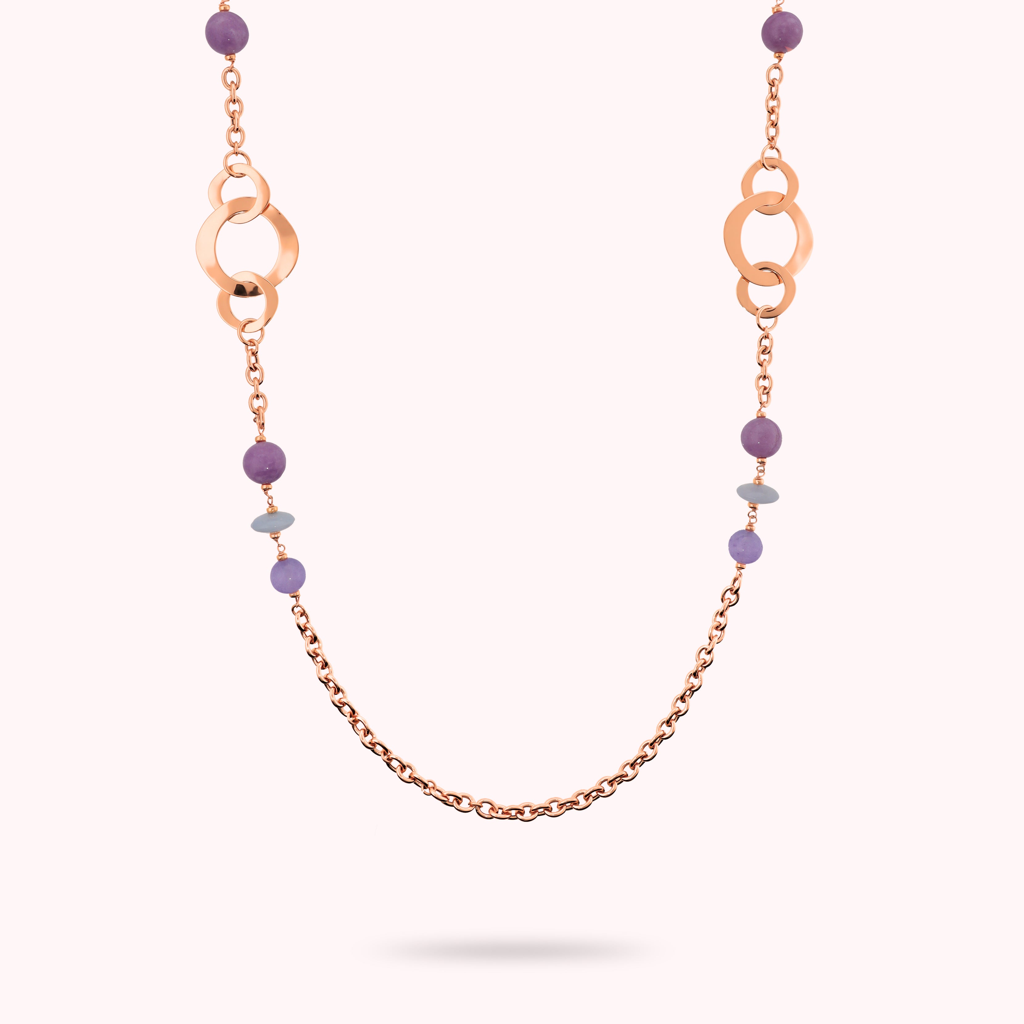 Collana Bronzallure golden rosè con quarzite viola