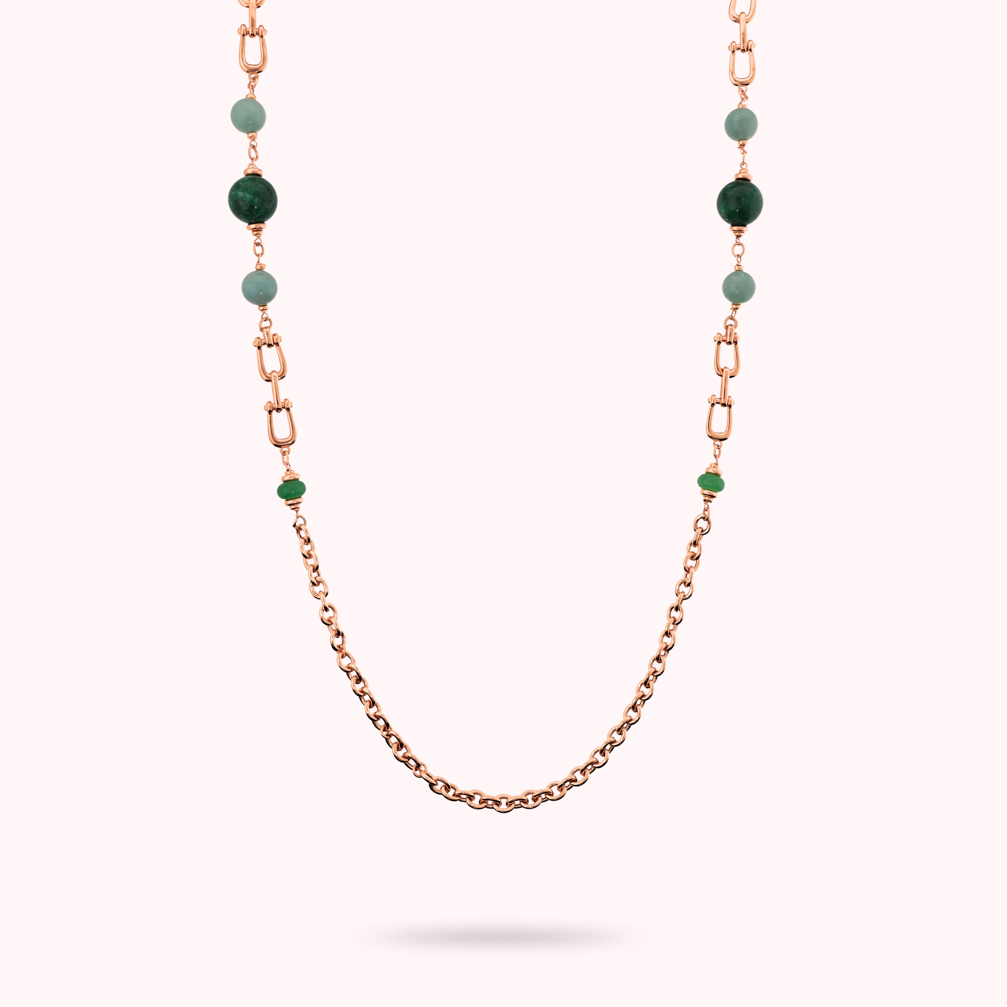 Collana Bronzallure golden rosè con quarzite verde