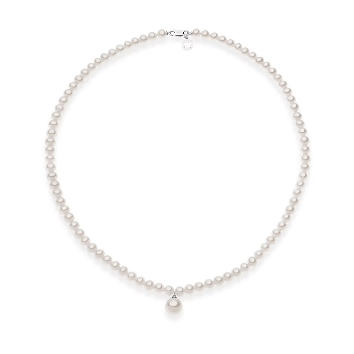 Collana Comete in oro bianco 18K con perle e pendente