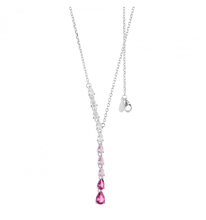 Collana Comete con pendente con cristalli bianchi e rosa