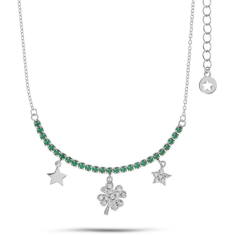 Collana Comete in argento con quadrifoglio
