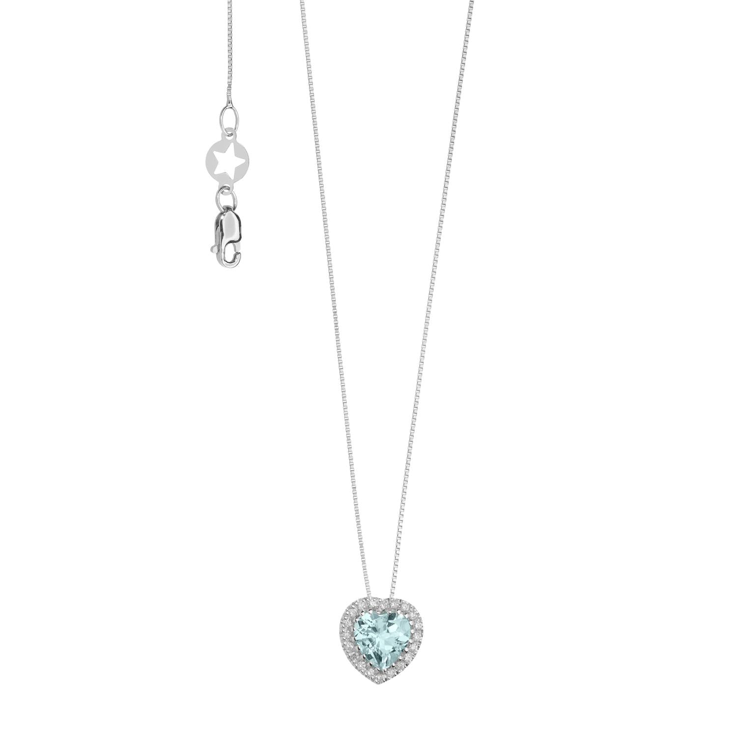 Girocollo Comete in oro bianco 18K con acquamarina e diamanti a forma di cuore