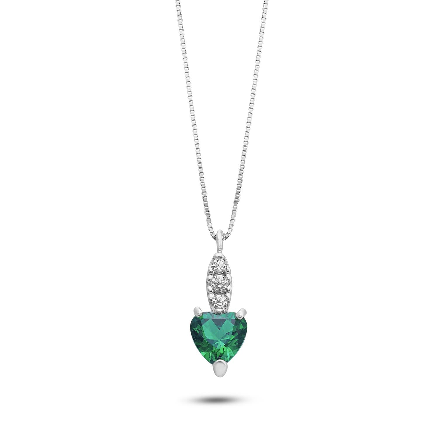 Girocollo Ambrosia in oro bianco con trilogi di zirconi e cuore verde