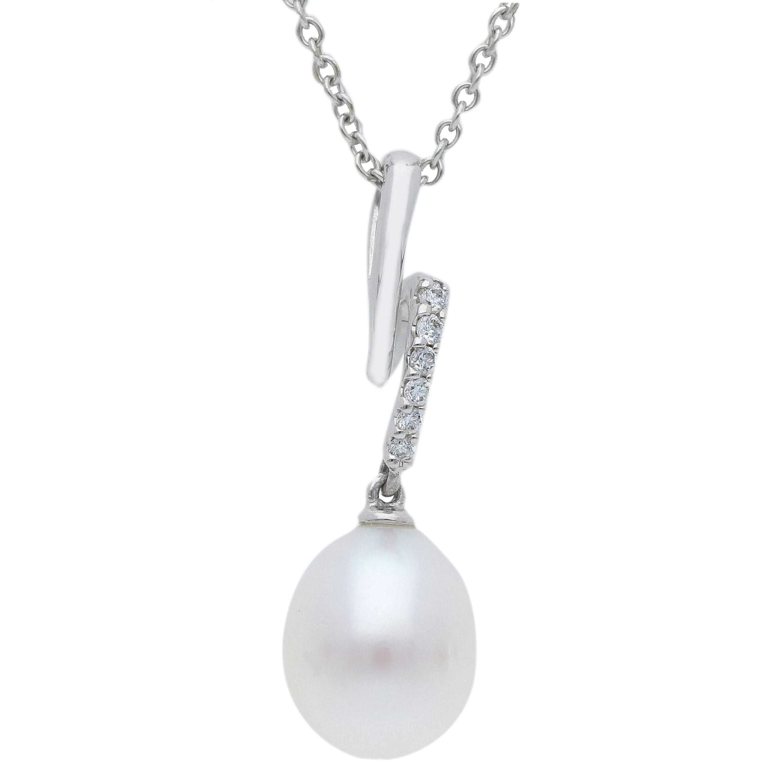 Girocollo Abeni in oro bianco con diamanti naturali e perla coltivata in acqua dolce