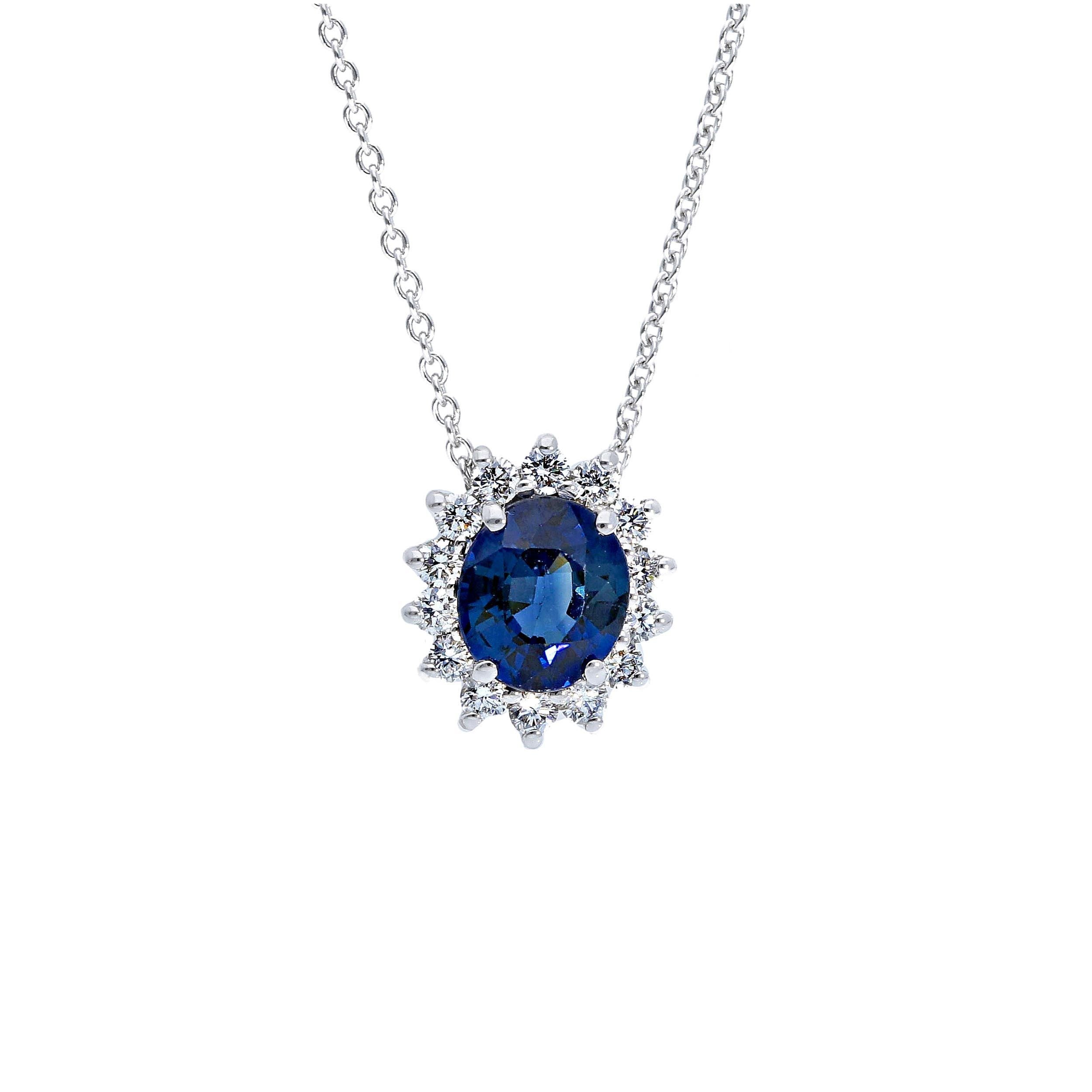 Girocollo Abeni in oro bianco con diamanti e zaffiro blu naturali