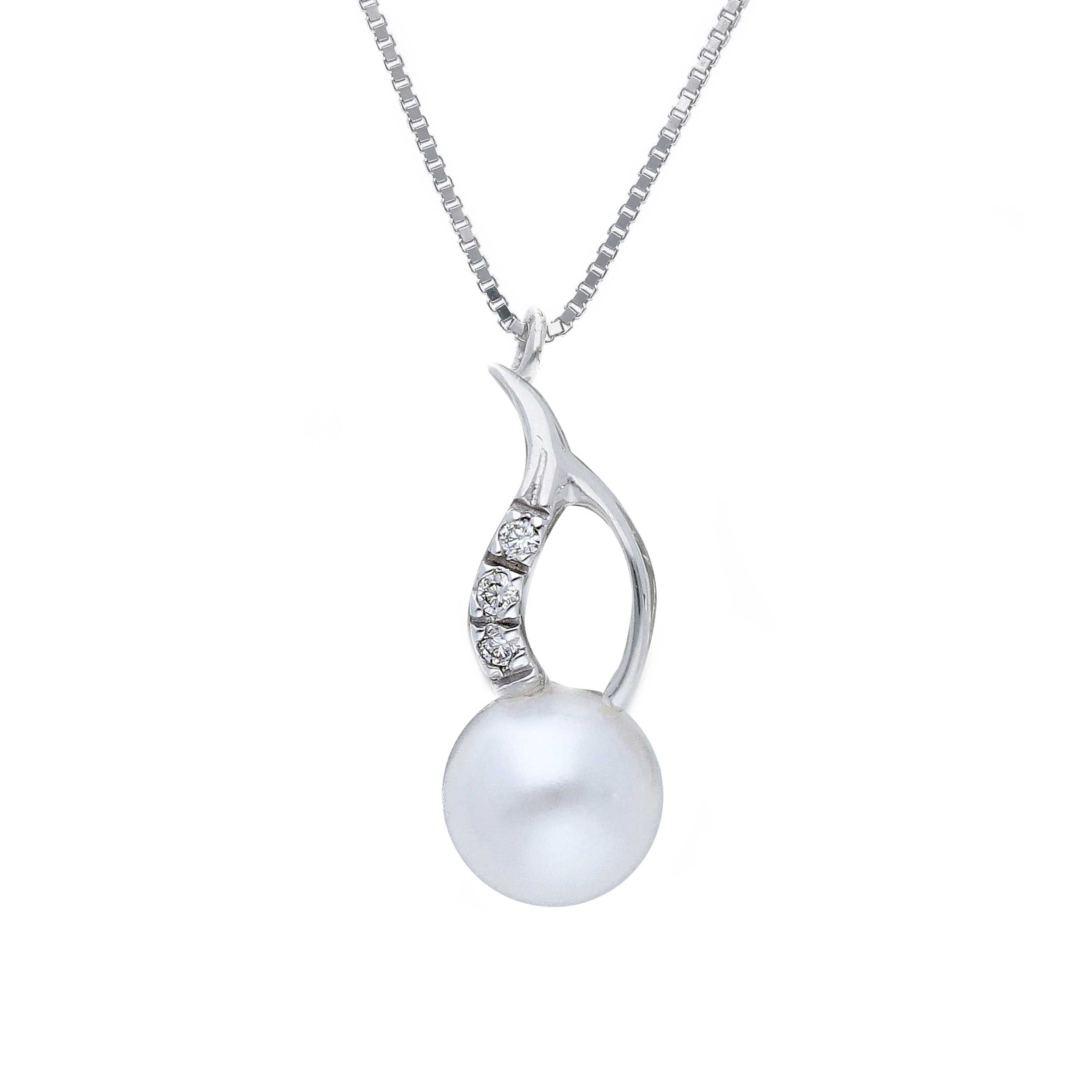 Girocollo abeni in oro bianco con diamanti naturali e perla coltivata in acqua dolce