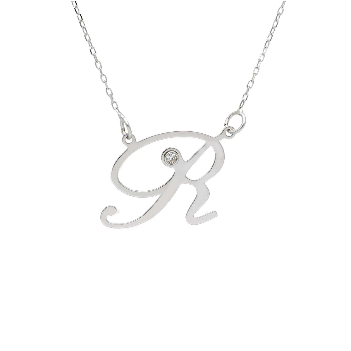 Girocollo Abeni in oro bianco 18k con lettera R e diamante naturale