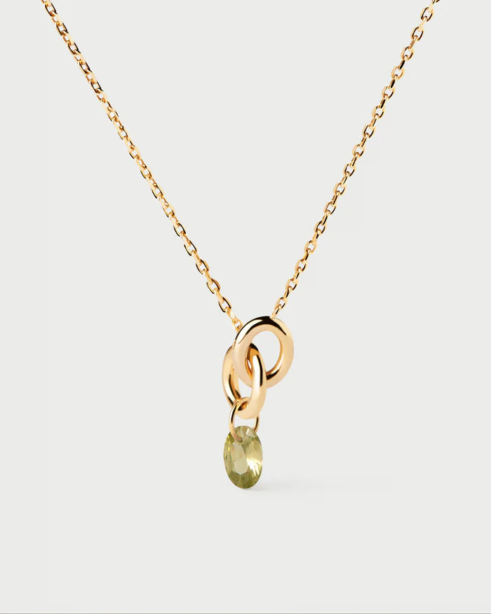 Collana PDIPAOLA in argento placcato oro con zircone verde