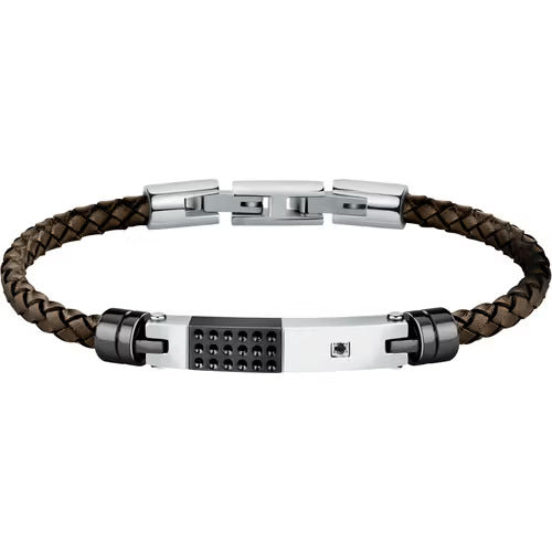 Bracciale Morellato Moody in acciaio e pelle con zircone nero