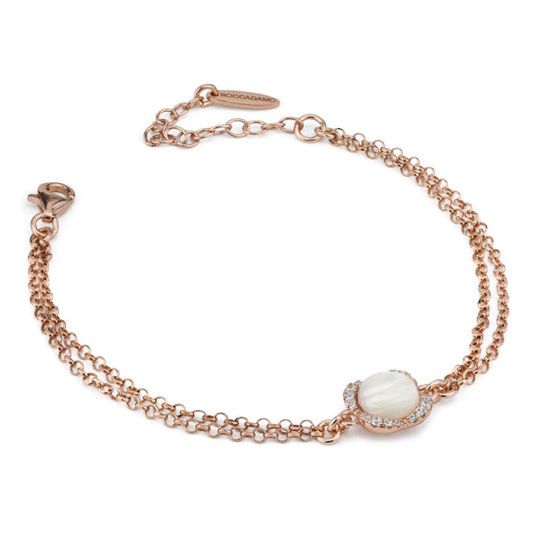 Bracciale Boccadamo in argento laminato rosa con fiore di madre perla e zirconi