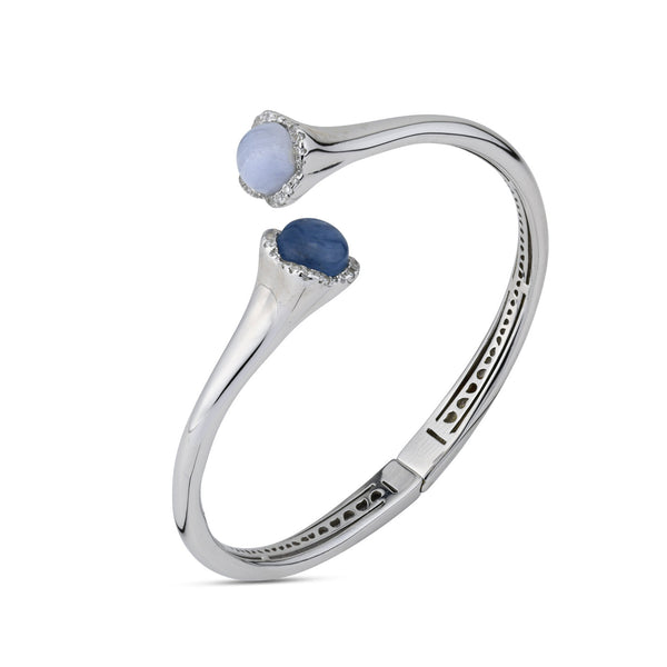 Bracciale Boccadamo rigido in argento con fiori agata blu, cianite e zirconi