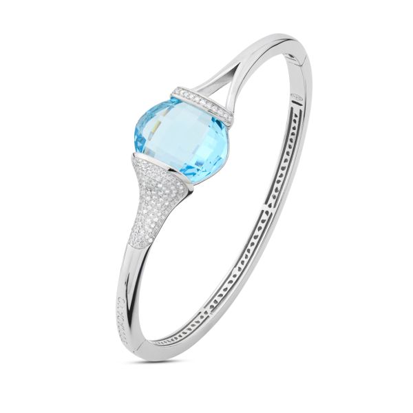 Bracciale Boccadamo in argento rigido con cristallo acquamarina grande e zirconi