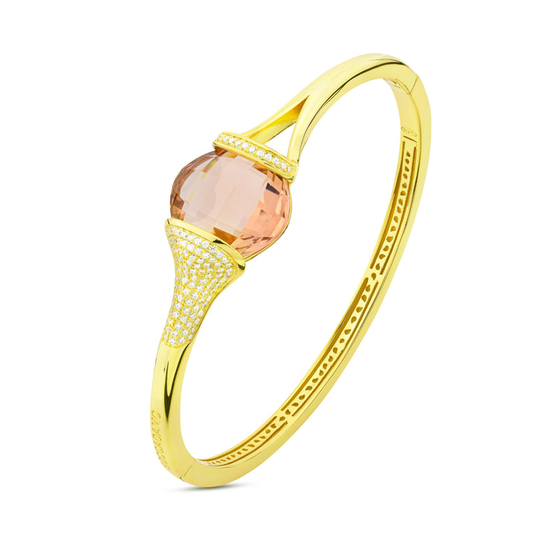 Bracciale Boccadamo rigido in argento laminato giallo con cristallo peach e zirconi