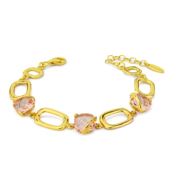 Bracciale Boccadamo in argento rettangolare placcato oro giallo con cristalli peach