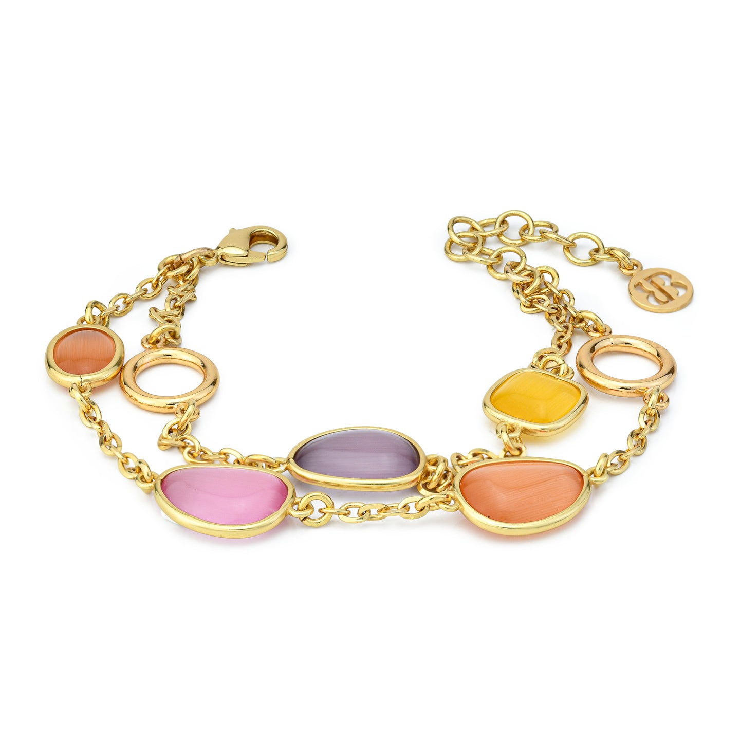Bracciale Boccadamo a doppio filo placcato oro giallo con cristalli multicolor