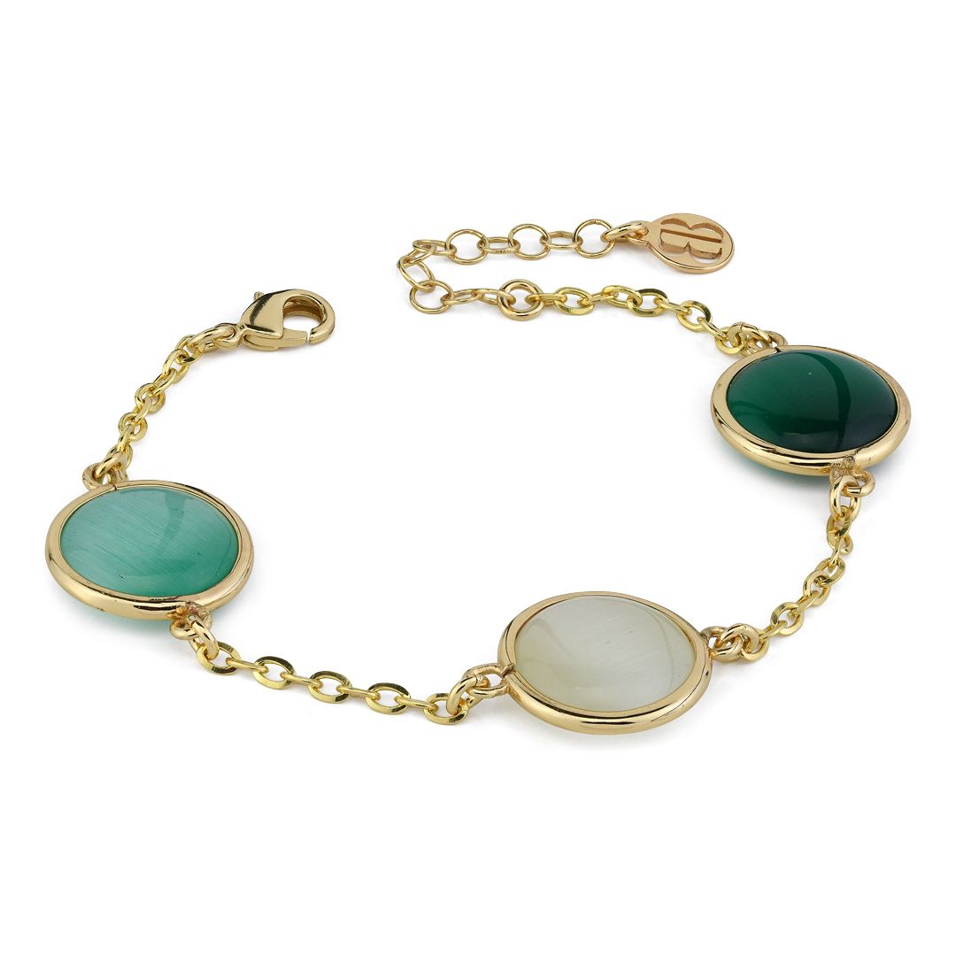 Bracciale Boccadamo placcato oro giallo con cristalli verde acqua, madreperla e verde scuro