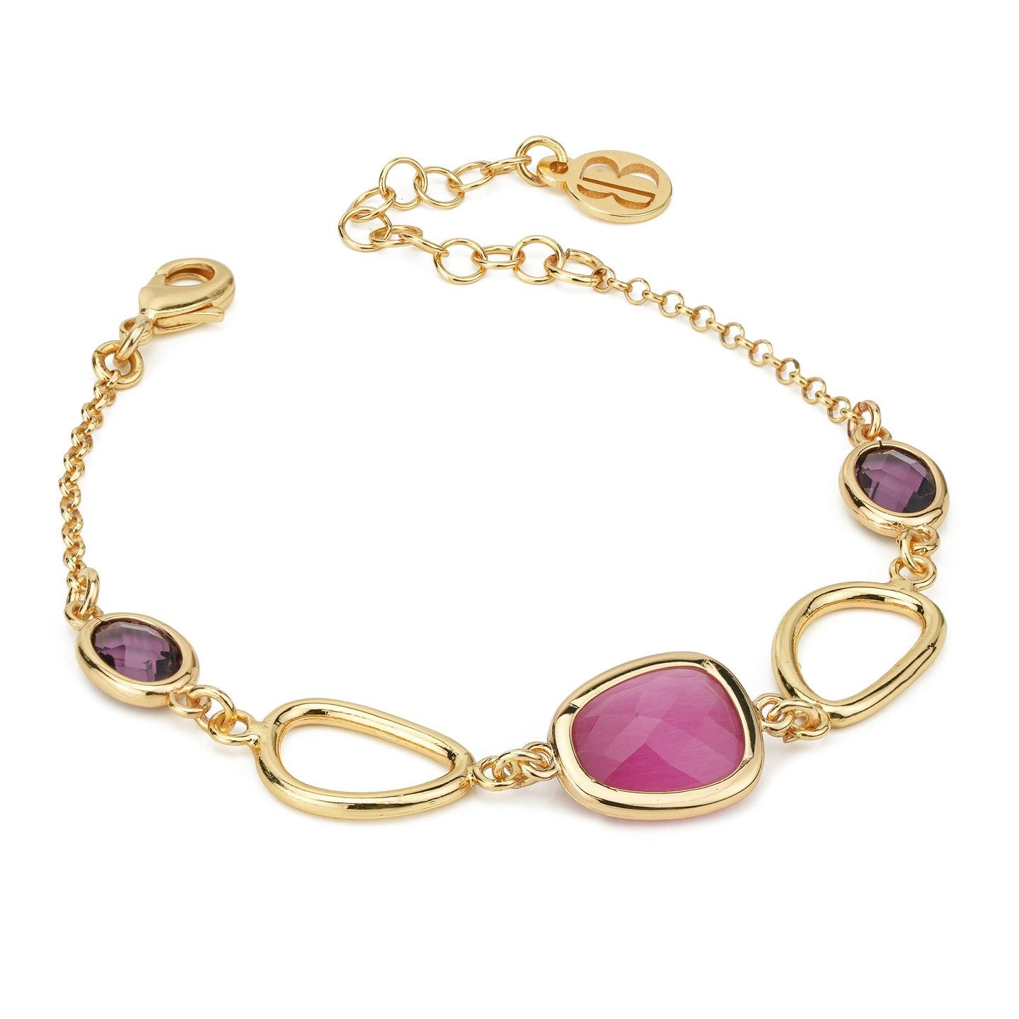 Bracciale Boccadamo placcato oro giallo con cristalli rosa e ametista