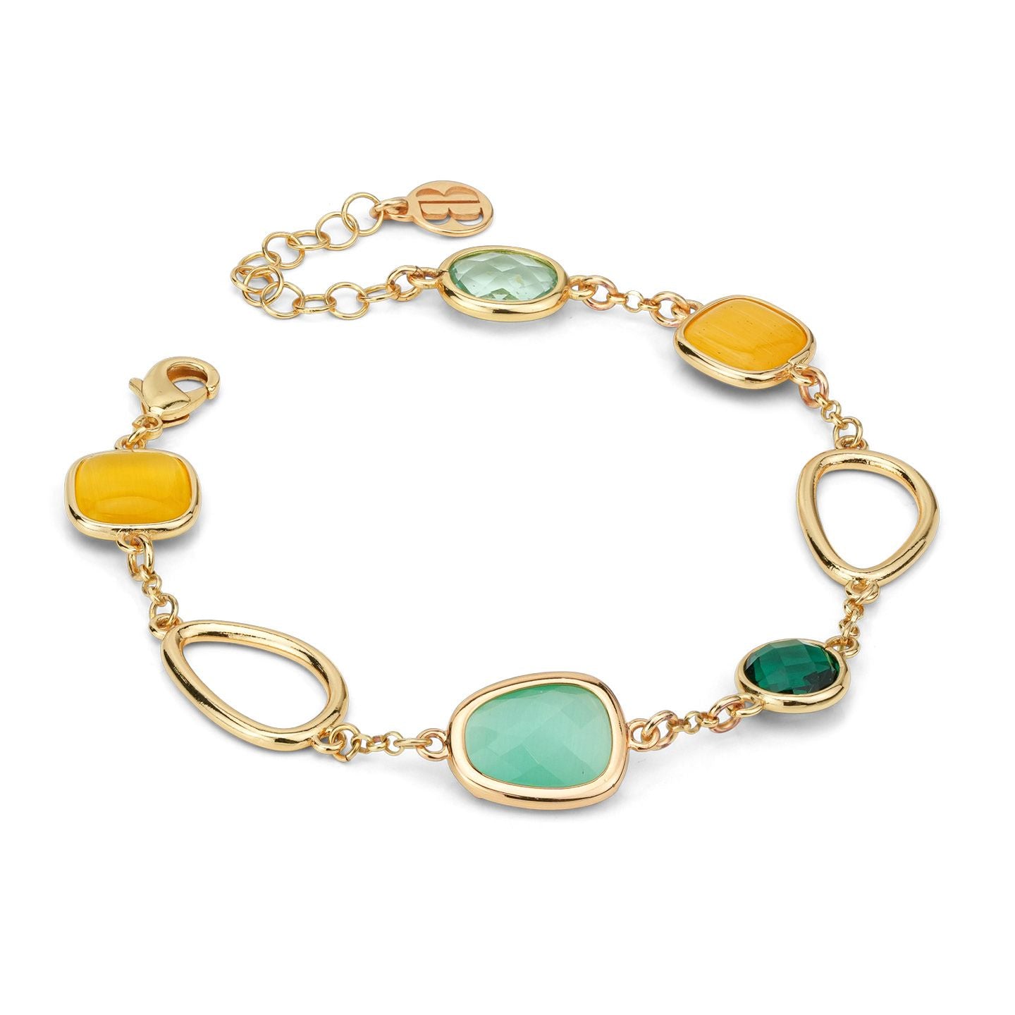 Bracciale Boccadamo placcato oro giallo con cristalli verde acqua, giallo, smeraldo e acquamarina