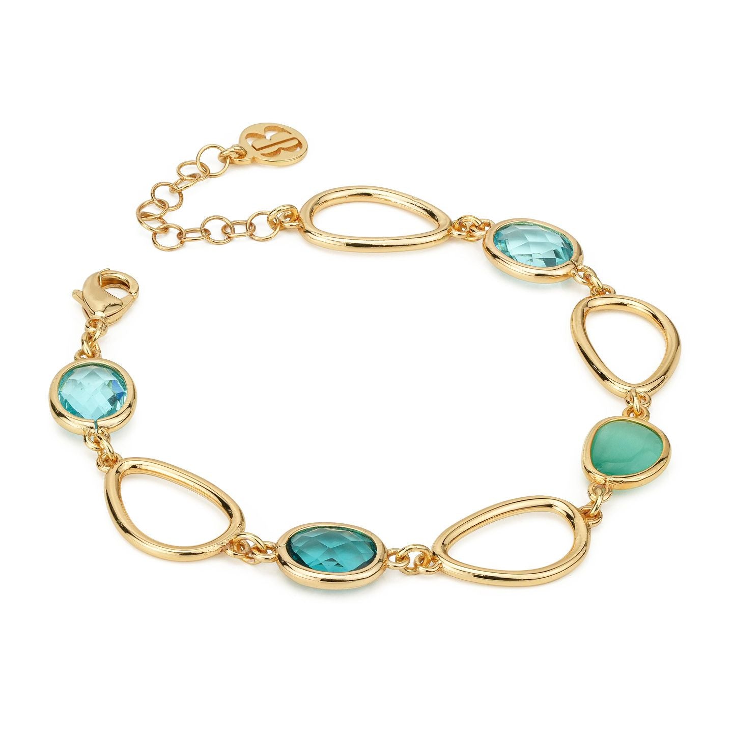 Bracciale Boccadamo placcato oro giallo con cristalli smeraldo, verde acqua e acquamarina