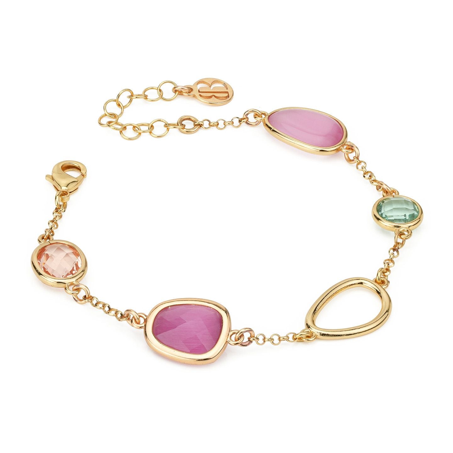 Bracciale Boccadamo placcato oro giallo con cristalli rosa shocking, peach, rosa e verde acqua