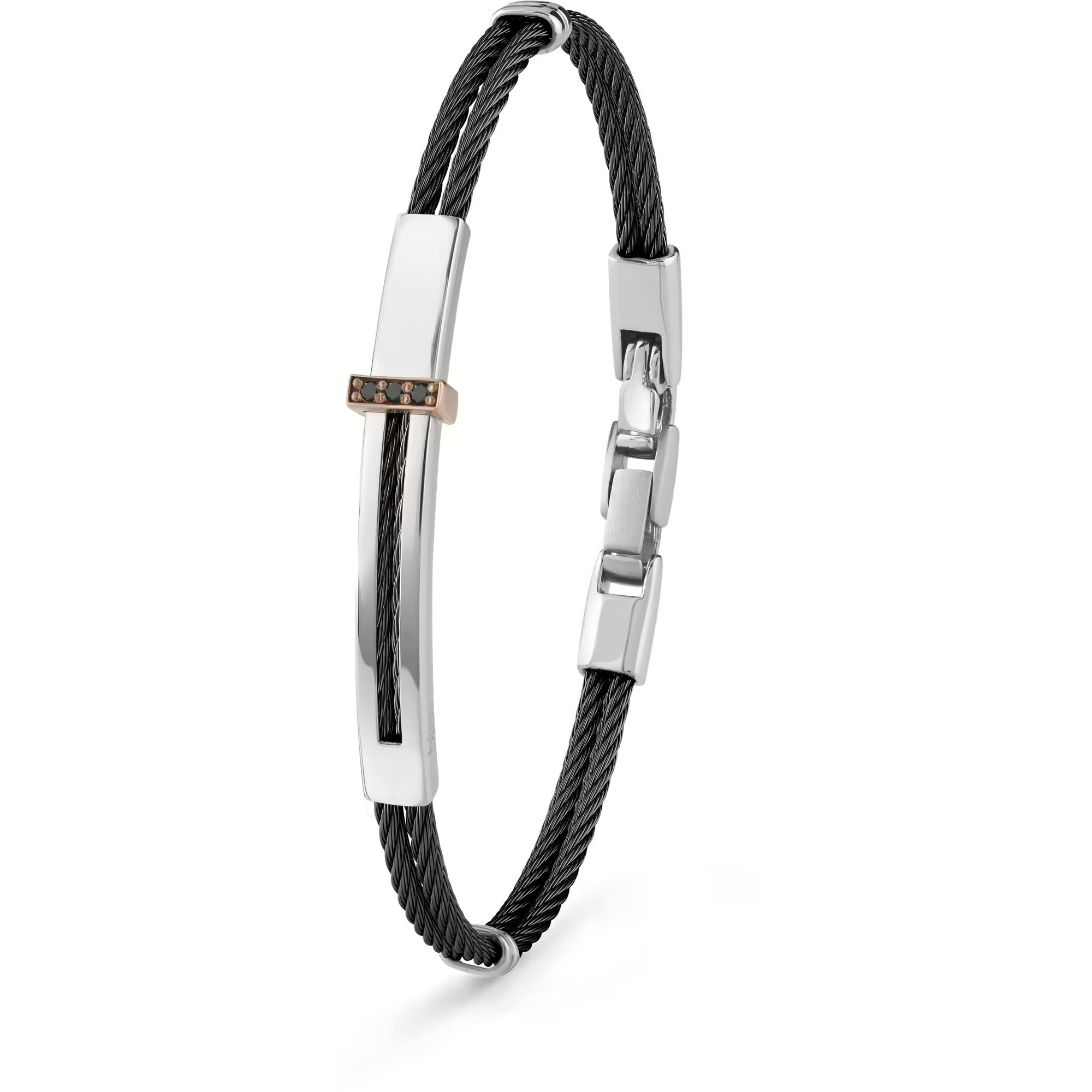 Bracciale Bliss Rebel in acciaio e oro con diamanti neri