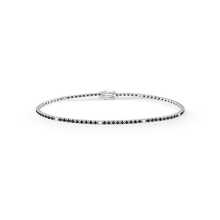 Bracciale Bliss Marron glace tennis in oro bianco con diamanti bianchi e neri