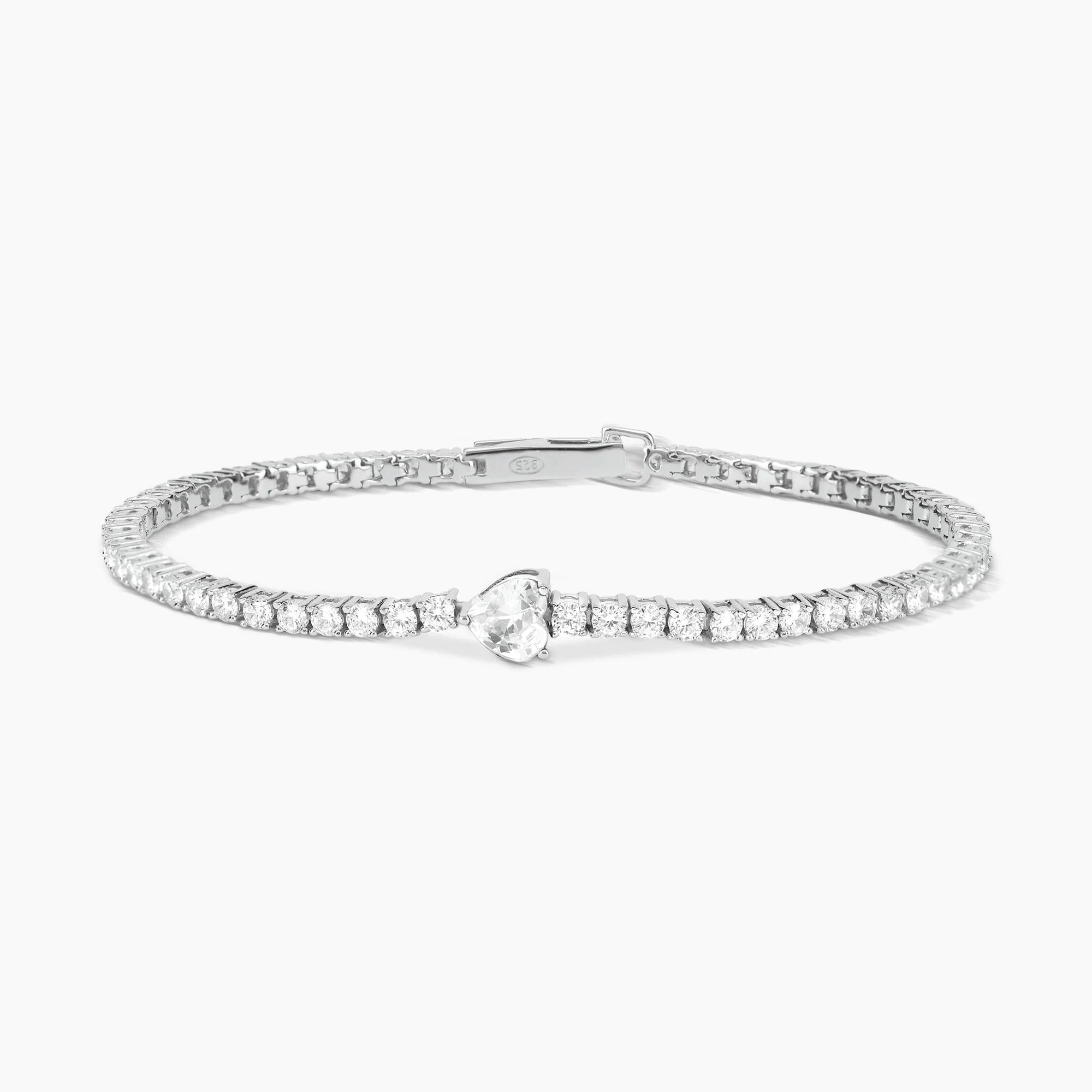 Bracciale Mabina tennis in argento con zirconi e cuore centrale