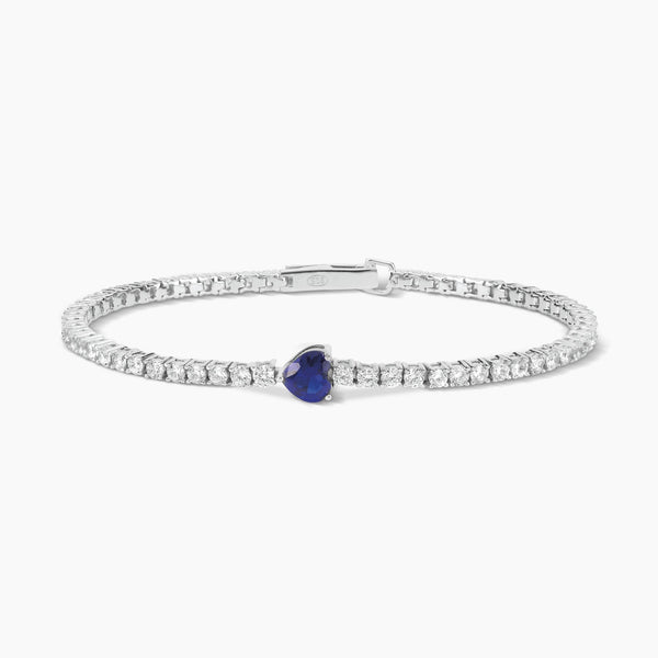 Bracciale Mabina tennis in argento con zirconi e zaffiro blu sintetico a cuore misura M