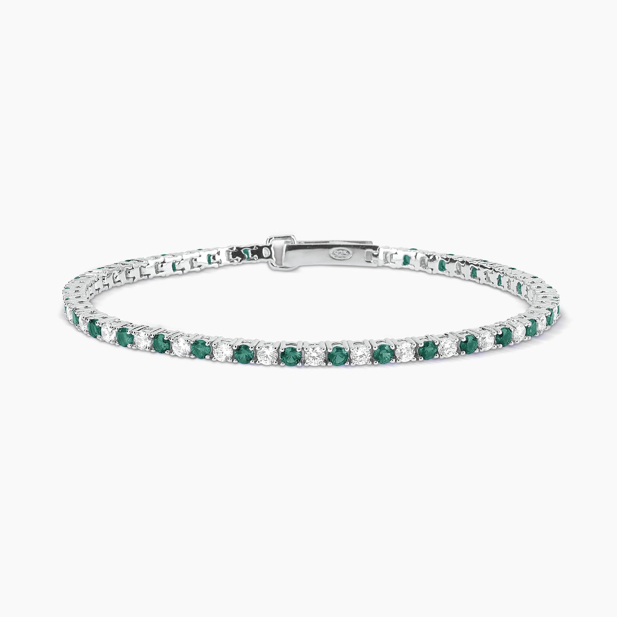 Bracciale Mabina tennis in argento con smeraldi sintetici e zirconi