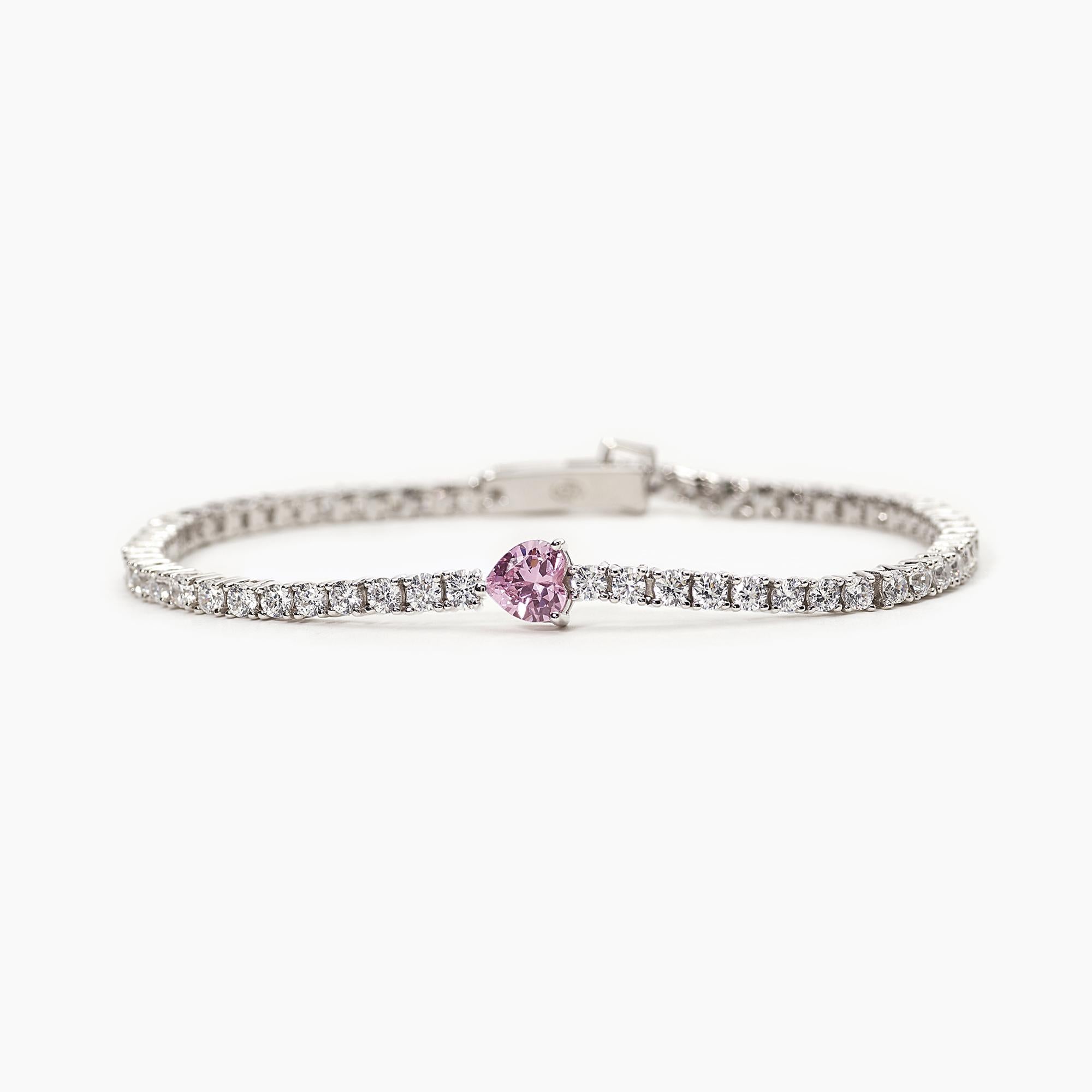 Bracciale Mabina tennis in argento con zirconi rosa a cuore e bianchi misura S
