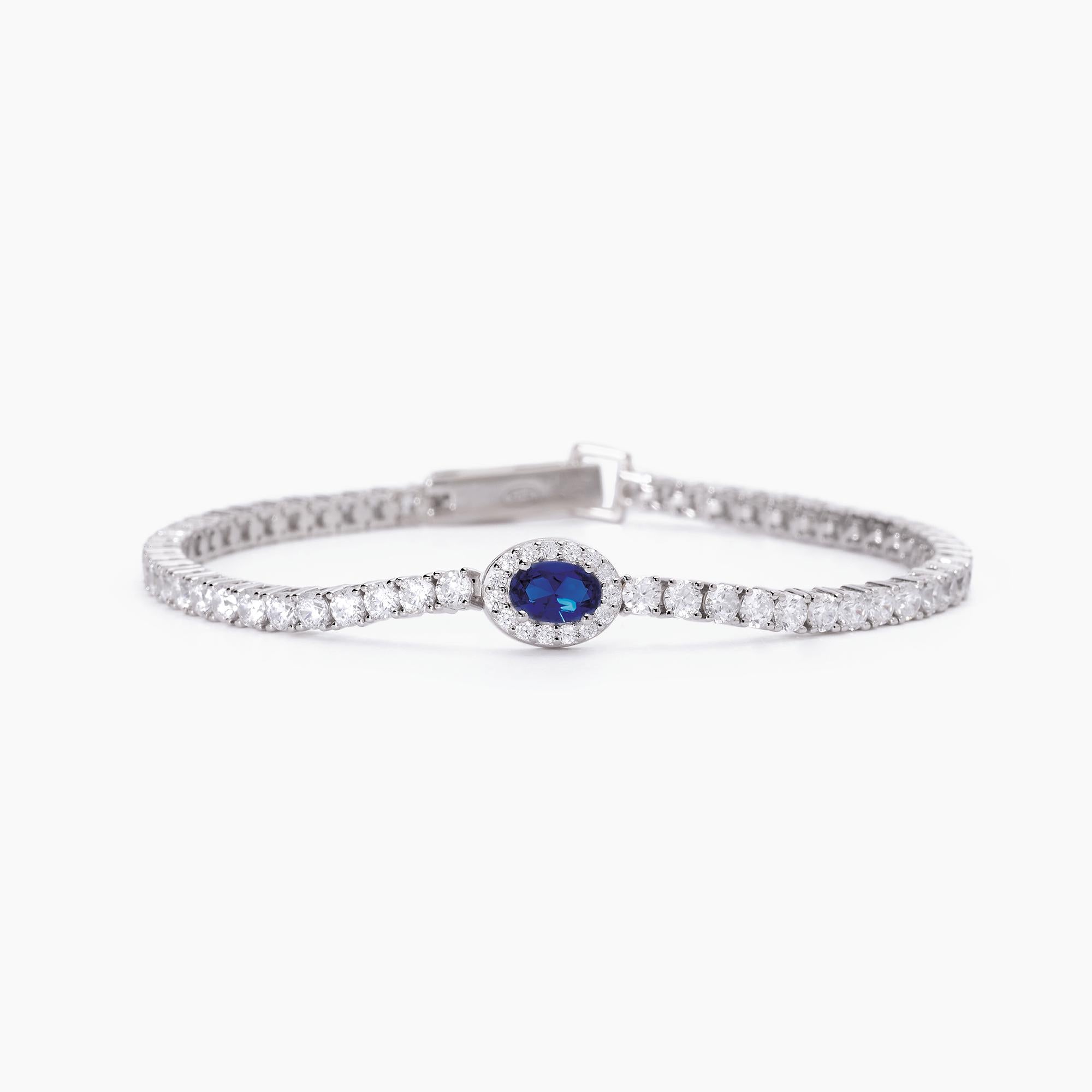 Bracciale Mabina tennis in argento con zaffiro sintetico ovale e zirconi
