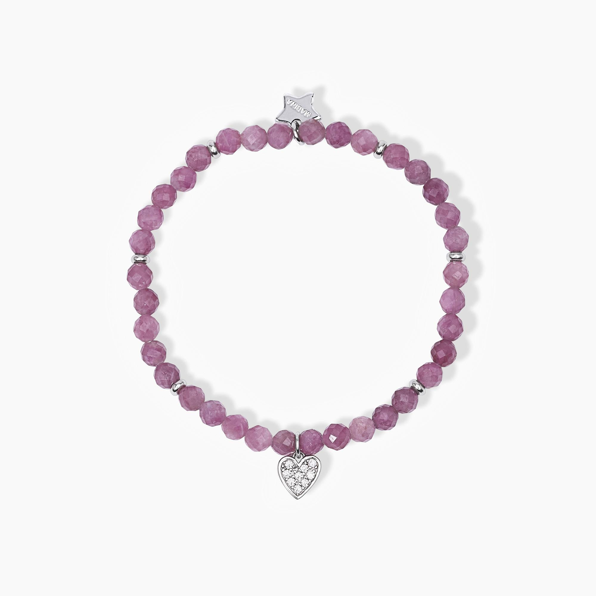 Bracciale Mabina Mon amour elastico con tormalina e cuore pendente