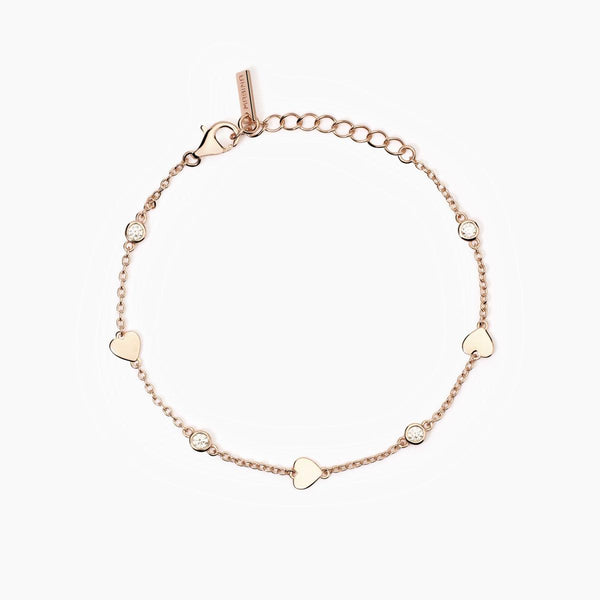 Bracciale Mabina in argento rosato con cuori e zirconi