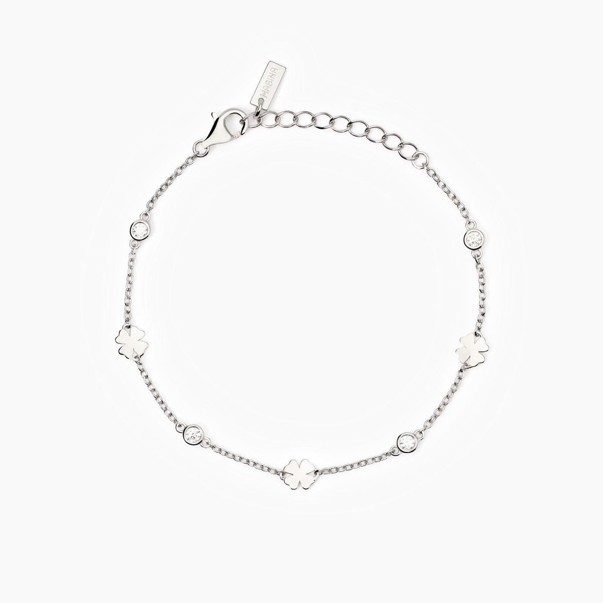 Bracciale Mabina in argento con zirconi e quadrifogli