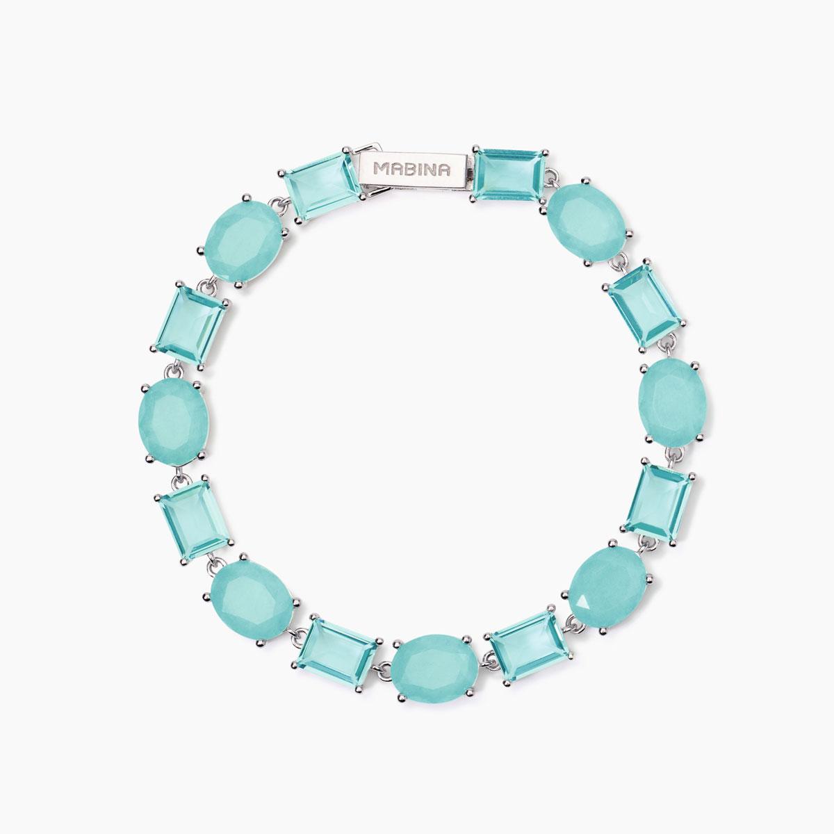 Bracciale Mabina in argento con fusion stone glass azzurro misura 17