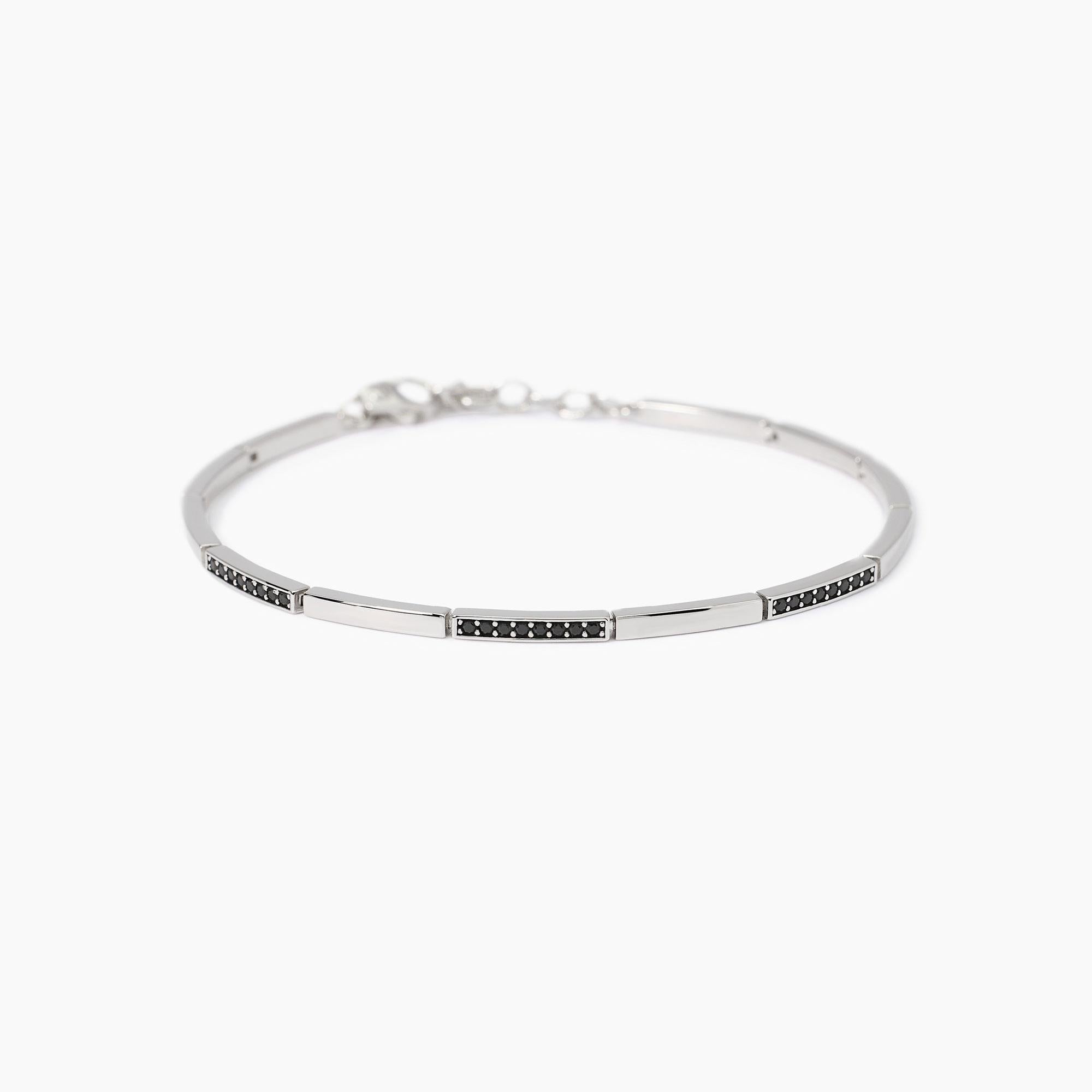 Bracciale Mabina in argento con piastre e zirconi neri