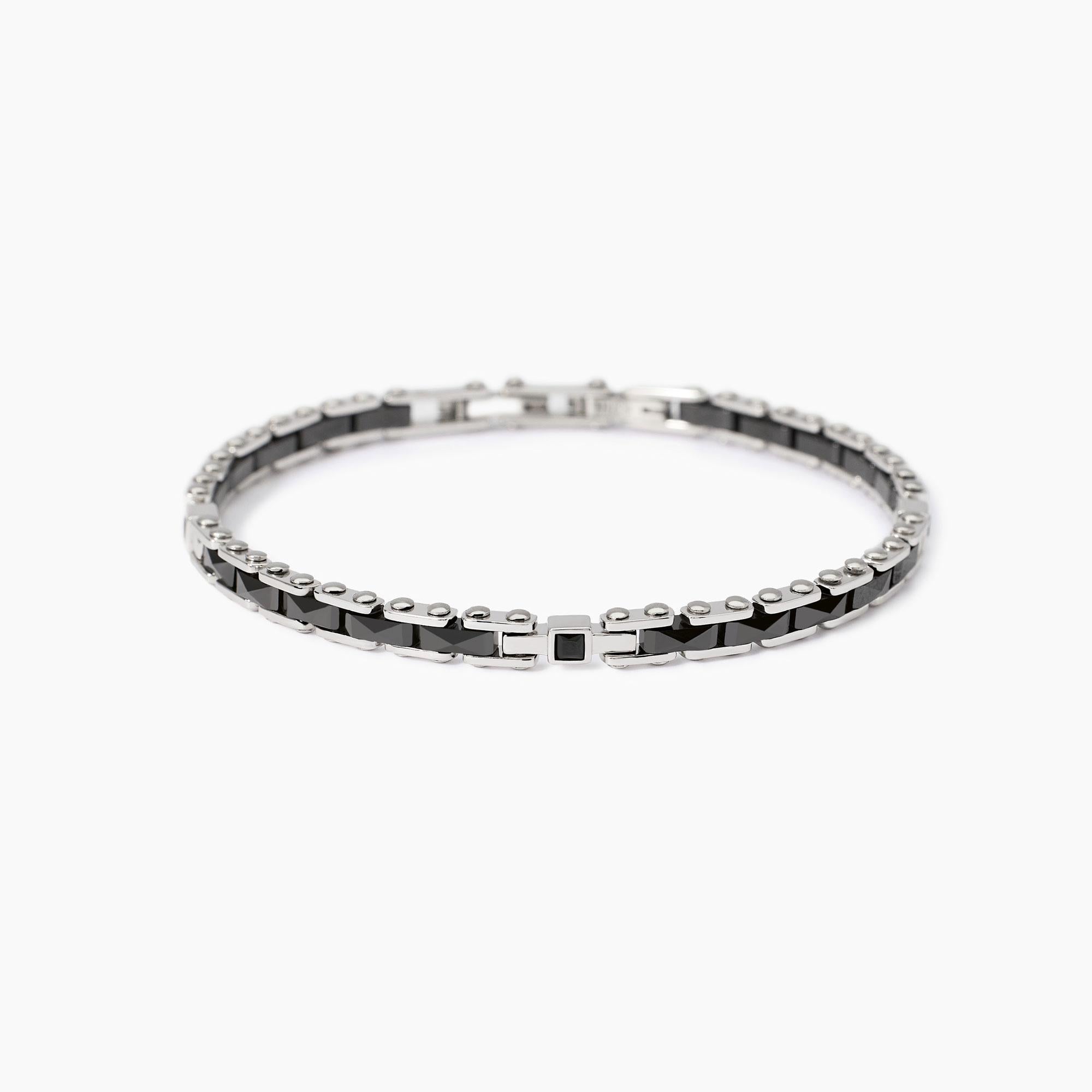 Bracciale Mabina in argento con inserti in ceramica grigia