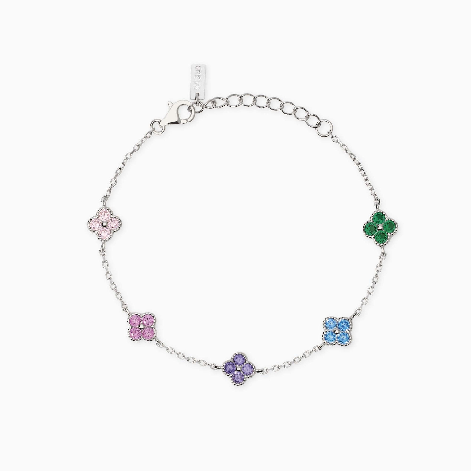 Bracciale Mabina in argento con fiori di zirconi colorati