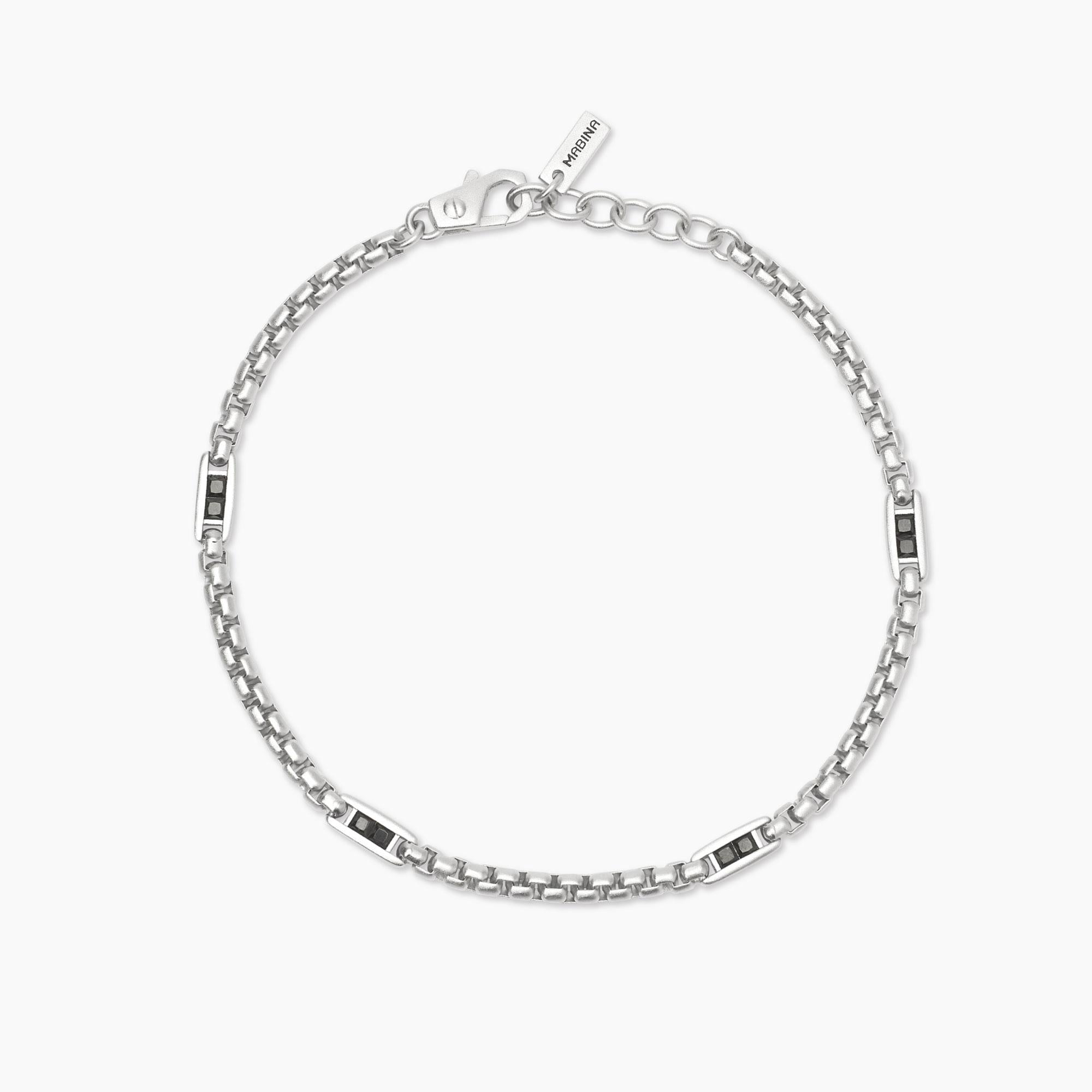 Bracciale Mabina in argento con catena veneta e inserti neri