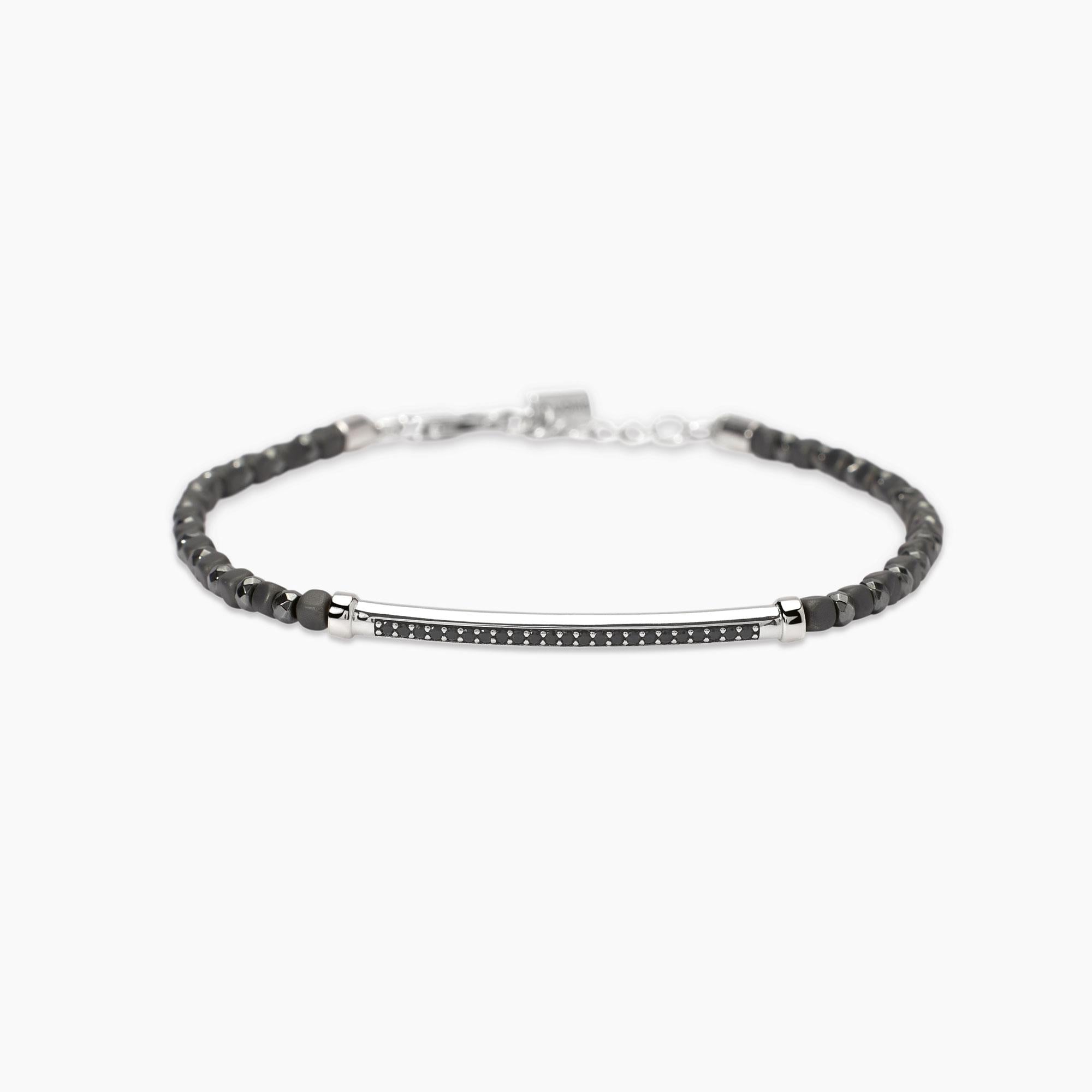 Bracciale Mabina in argento con ematite grigia e piastra in zirconi