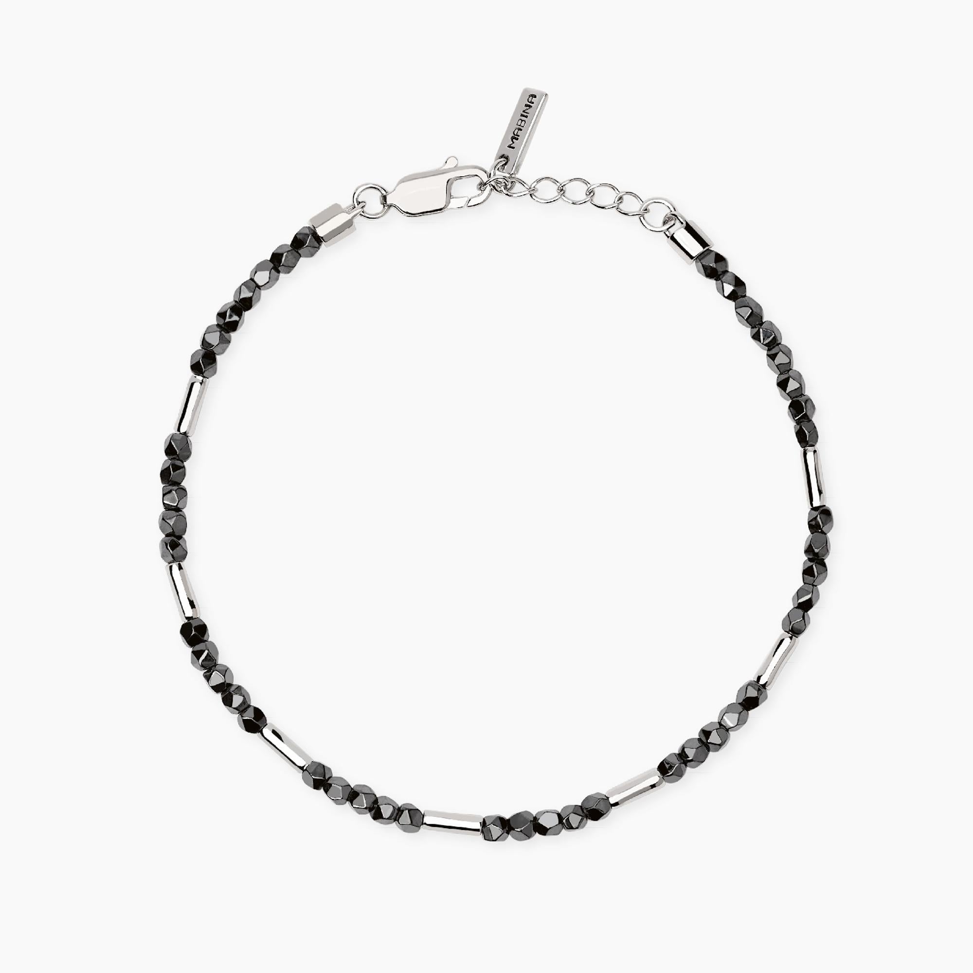 Bracciale Mabina in argento con bambù e sfere di ematite