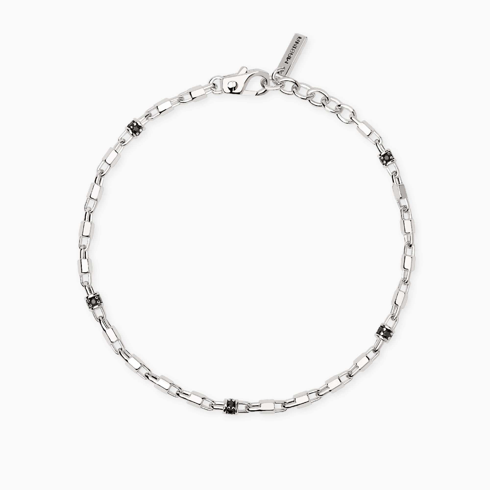 Bracciale Mabina in argento con elementi esagonali e zirconi neri