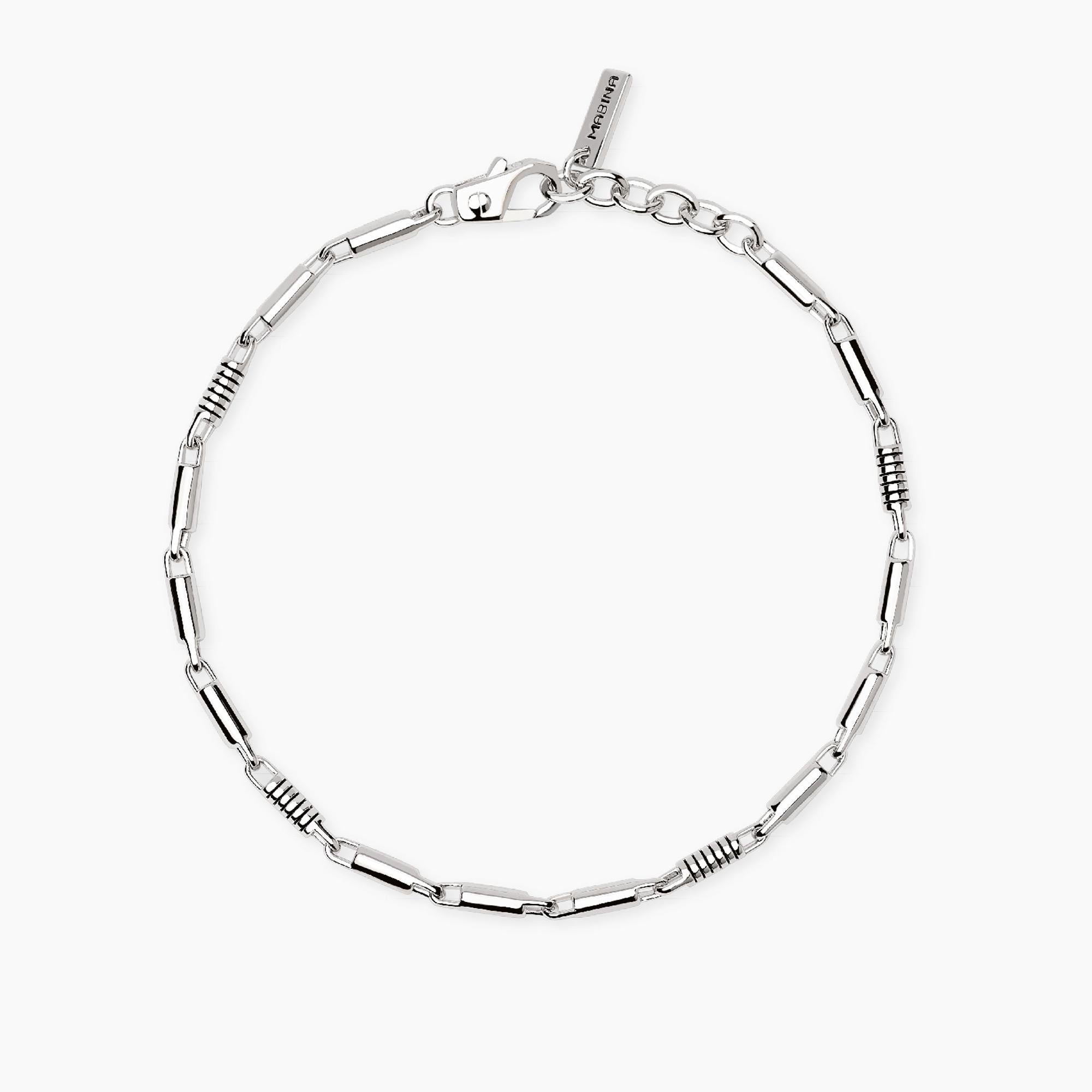 Bracciale Mabina in argento con cilindri lucidi e incisioni nere
