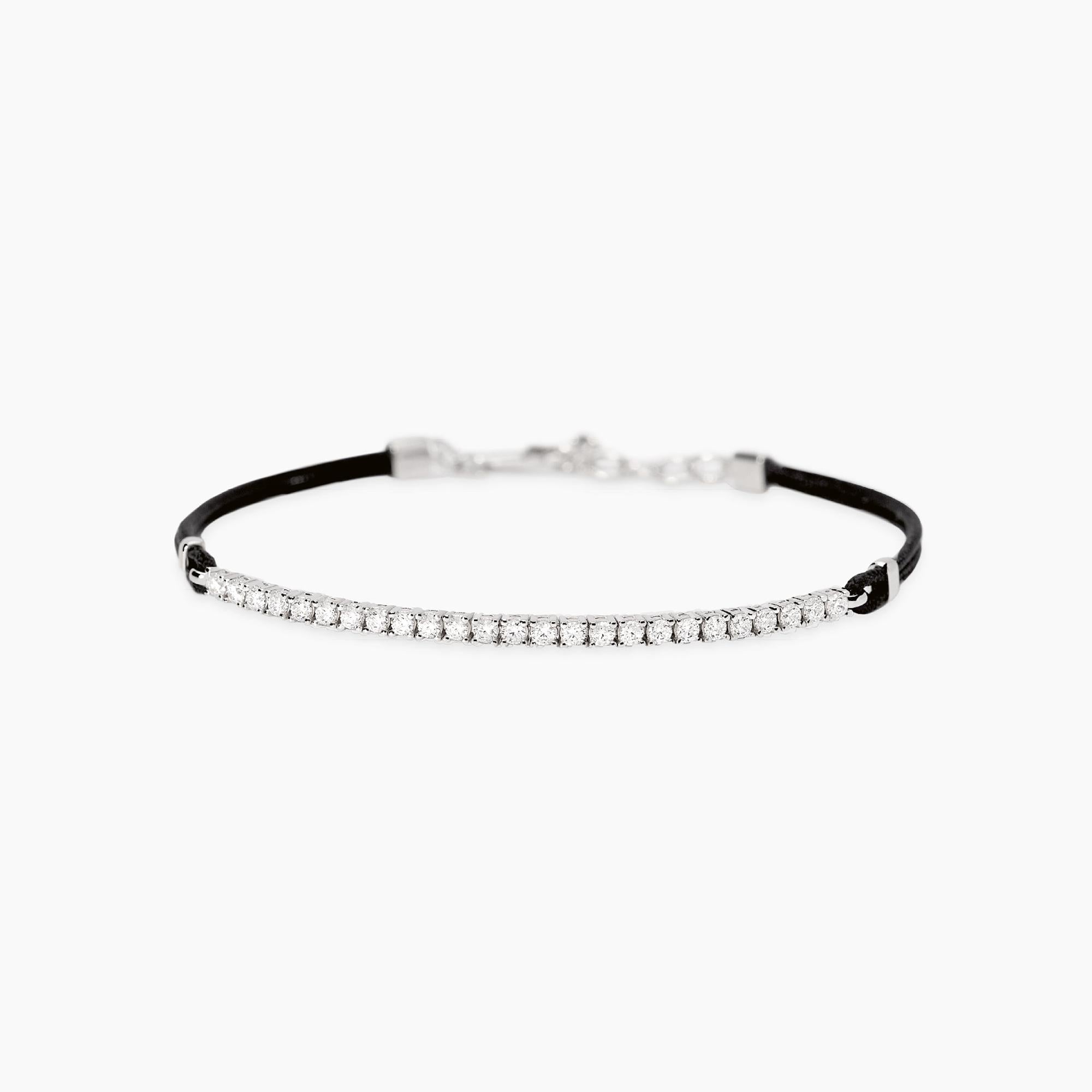 Bracciale Mabina in argento con cordino nero e zirconi