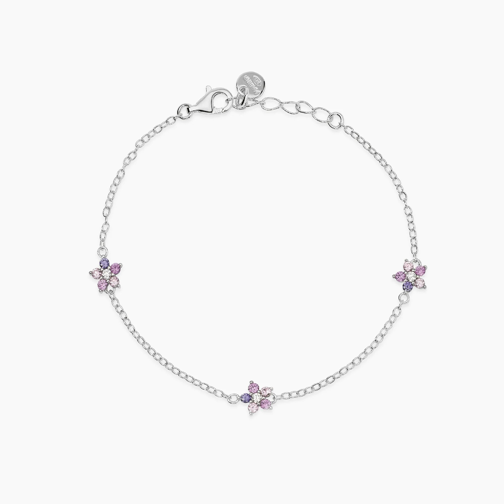 Bracciale Mabina in argento con fiori rosa