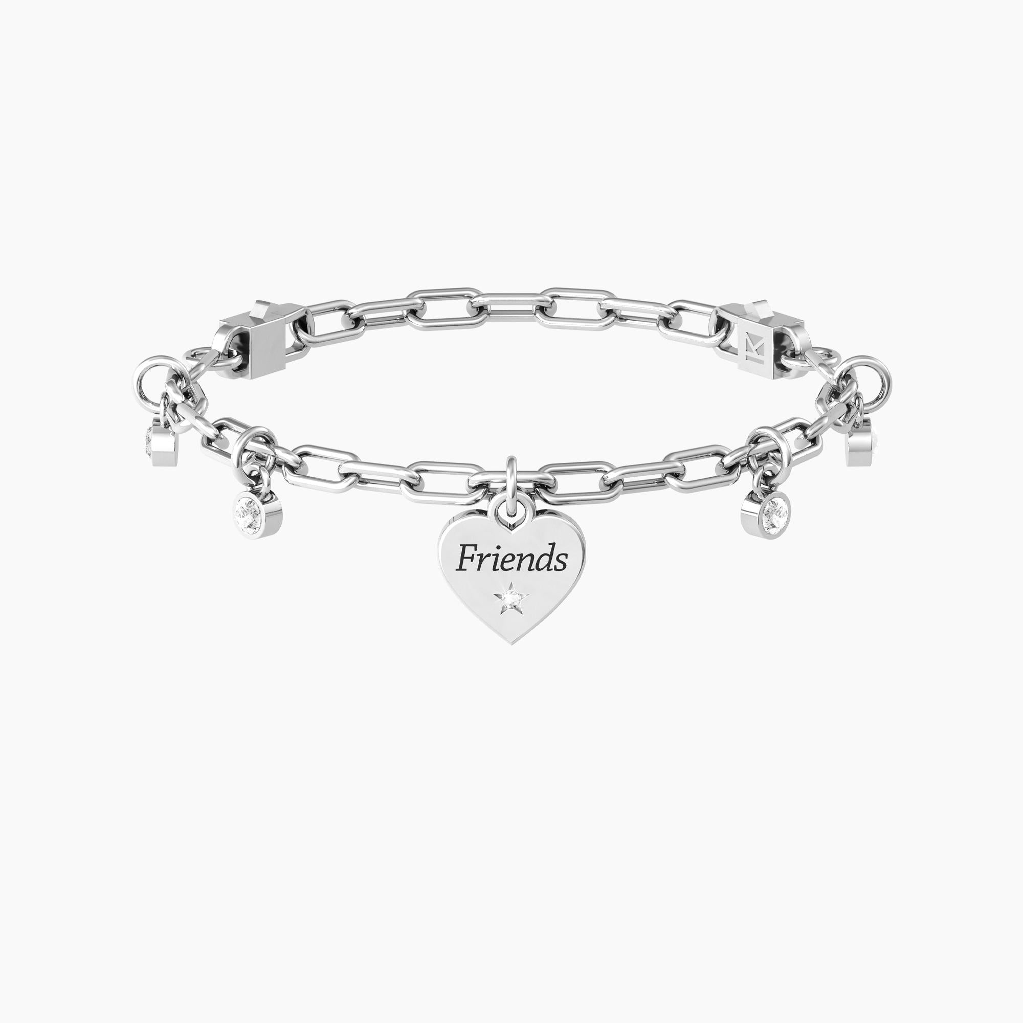 Bracciale Kidult Friendship regolabile amica con cristalli e ciondolo cuore